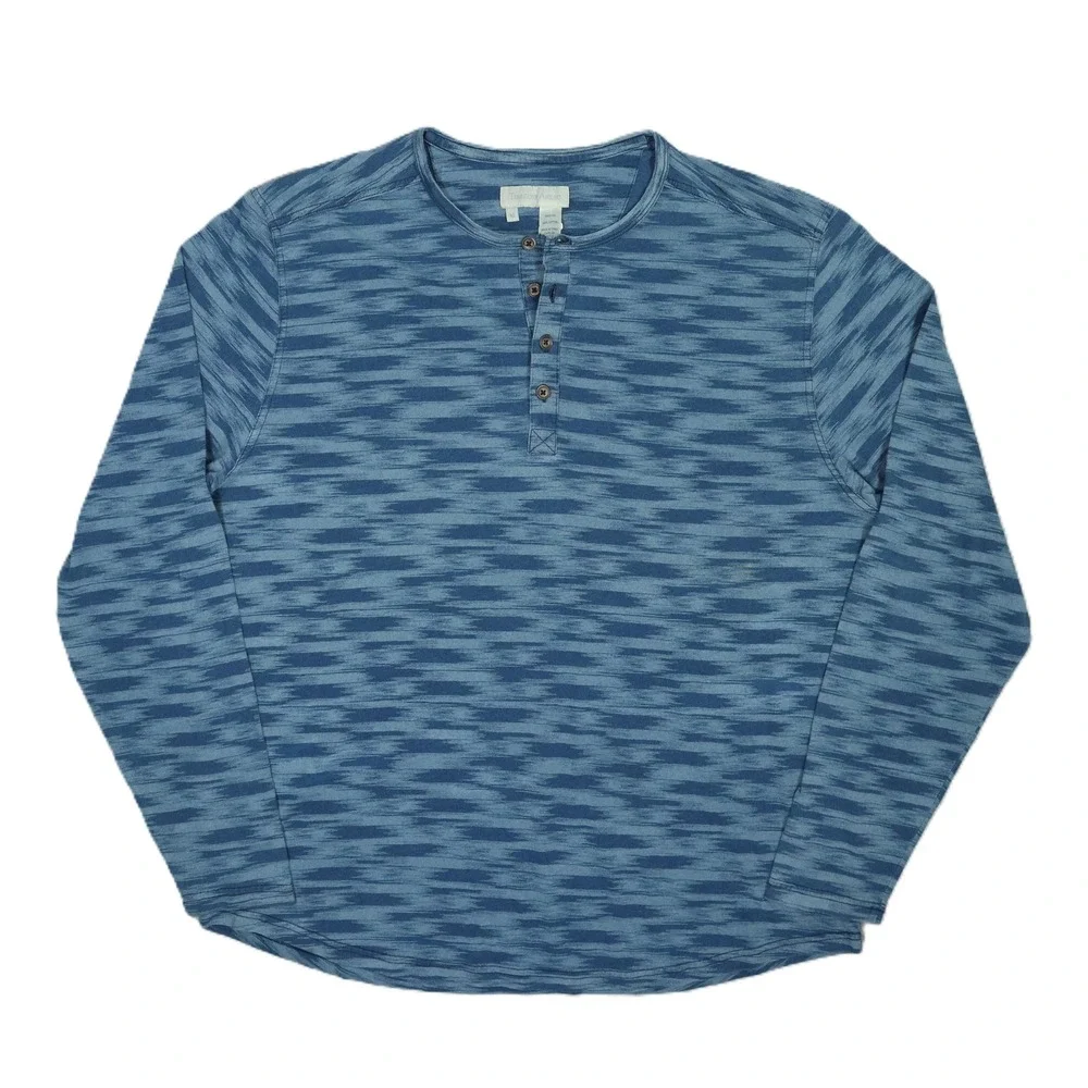 Territory Ahead Men's Blue Ikat Cotton Henley Long‎ Sleeve Shirt XL